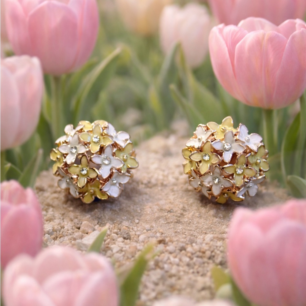 Floral Gold and White Earrings